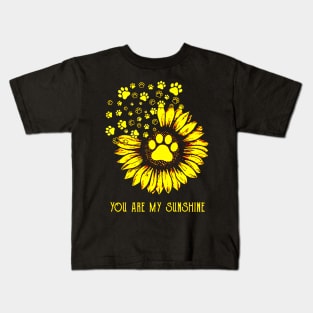 Sunshine Sunflower Dog Paw Kids T-Shirt